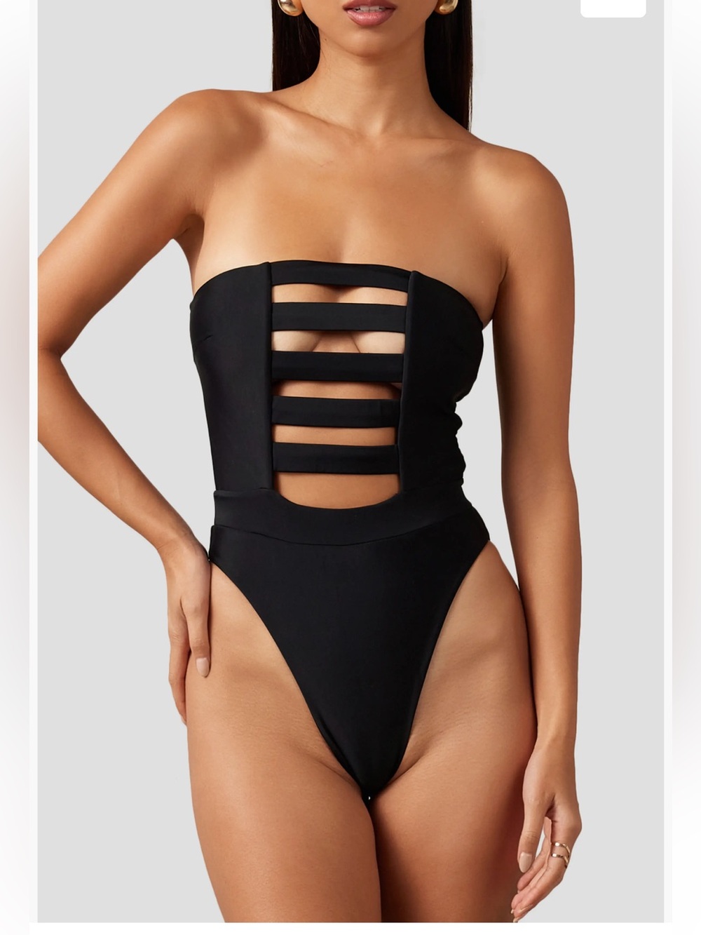 MBM ZEN Black Strap Ladder Bandeau One-Piece Swimsuit